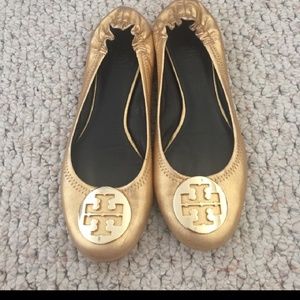 Tory Burch gold reva flats size 8